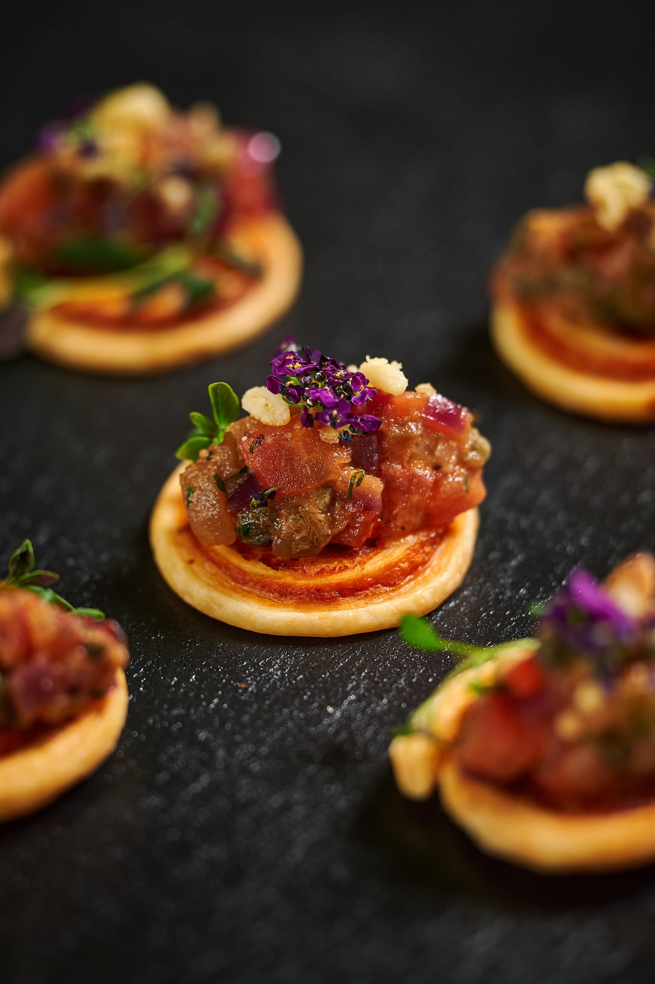 Canapes prepared for a corporate event at No. 30 Knightsbridge