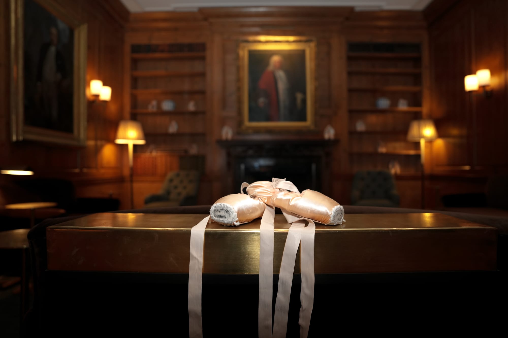 Ballet shoes displayed in The Library at No. 30 Knightsbridge
